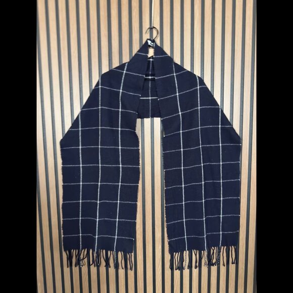 Anine Bing Rectangle Scarf 40" x 14" Womens Blue 100% Wool Windowpane Plaid Soft - Picture 1 of 5